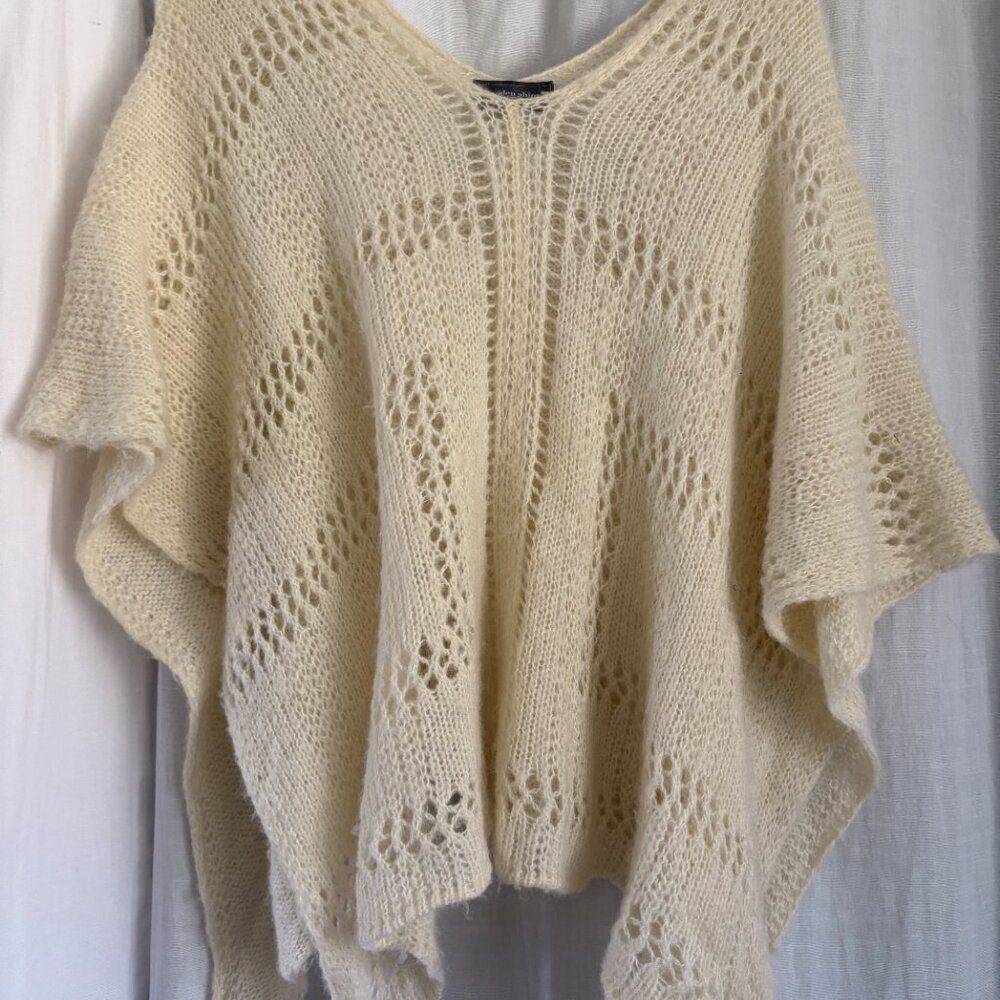 WOODEN SHIPS CREAM Loose Mohair/Wool Blend Oversized V Neck Poncho.